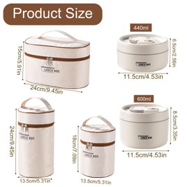 Sightday Pack of 2 Thermal Lunch Boxes Stainless Steel with Bag, Thermal Container for Food, Leak-Proof Food Keep Warm Container for Home, Office, Picnic (Beige, 440 ml and 600 ml)