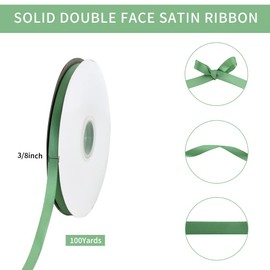 TONIFUL 3/8 Inch x 100yds Sage Green Satin Ribbon Thin Solid Fabric Ribbons Roll for Gift Wrapping Invitation Floral Hair Balloons Craft Sewing Party Wedding Popsicles Decoration Valentine's Day