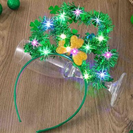 Outyua St Patricks Day Headband Shamrock Green Bow Headbands Sequin Hair Hoops Irish Accessories for Women Costume Party Favor (Shamrock3)