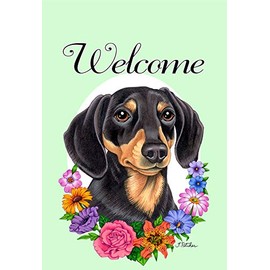 Best of Breed Dachshund Black/Tan Welcome Flowers Garden Flags