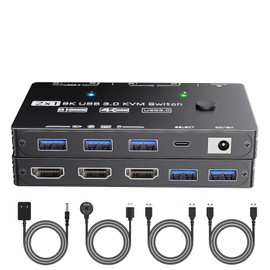 8K KVM Switch 1 Monitor 2 Computers 2 Port HDMI 2.1 USB 3.0 KVM Switches 2 in 1 Out Video Keyboard Mouse Switch Support 8K@60Hz/4K@120Hz with Wired Remote