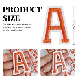 CLINTT 52Pcs Iron on Letter, Alphabet A to Z Patches with Ironed Adhesive, Decorate Repair Patches for Jackets Shirts Hats Bags Jerseys - Orange