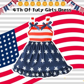 FOCICI My First 4th of July Baby Girl Outfit Toddler Girl Dress Stars Stripes Bow-Knot Independents Day Clothes Gifts Red 4-5T
