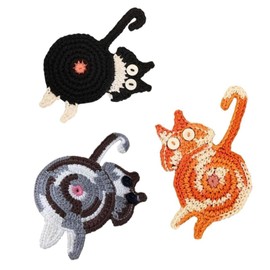RIKONDA Hand Woven Cat Butt Coasters - 3 Pack Organic Cotton Coasters for Cat Lovers, Non-Slip Cup Mats for Hot/Cold Drinks, 10cm Diameter (3000g)