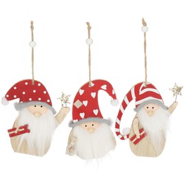 com-four® 3 x Hanging Decoration Gnome with White Beard and Red Christmas Hat - Small Wooden Gnome for Hanging - 13 cm [Selection Varies] (03 Pieces - 13 cm)