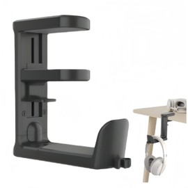 Ai-OUMLEEF PC Gaming Headset Hook Hanger Mount, Headphone Stand Holder Under Desk, 360° Rotating Arm Clamp, Built-in Cable Clip Organizer (Black)