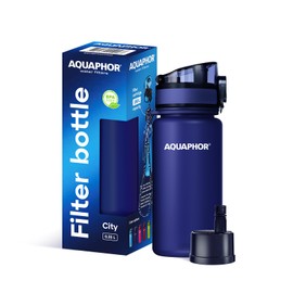 AQUAPHOR City Filter Bottle 350 ml Navy I Bottle with Water Filter for On the Go I Filter with Activated Carbon I Filters Chlorine I Made of Tritan & BPA Free I For Better Taste & Odour of Water