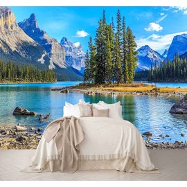 Reyhui Mountain with Lake Photo Wallpaper Landscape Wall Mural for TV Background Wall Bedroom Living Room Sofa Wall (not self-Adhesive)