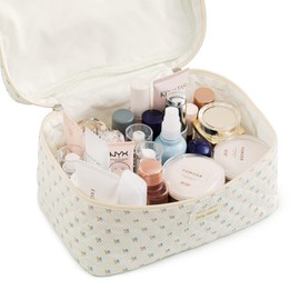 HBselect 3 PCS Makeup Bag Cosmetic Bag for Women, Cotton Large Travel Makeup Organizer Bag, Cute Flower Toiletry Bag for Women Girls for Toiletries Accessories Brushes Kawaii Stuff