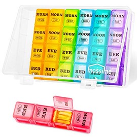 Mossime Pill Organizer 4 Times a Day, XL Weekly AM PM Pill Box, 7 Day Large | Extra-Large Fits Fish Oils, Detachable Daily Trays, Secure Snap-Lid, Mon