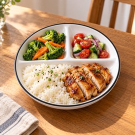 Ceramic Divided Plate – 3-Section Round Food Serving Plate for Organized Everyday Meals at Home and Kitchen
