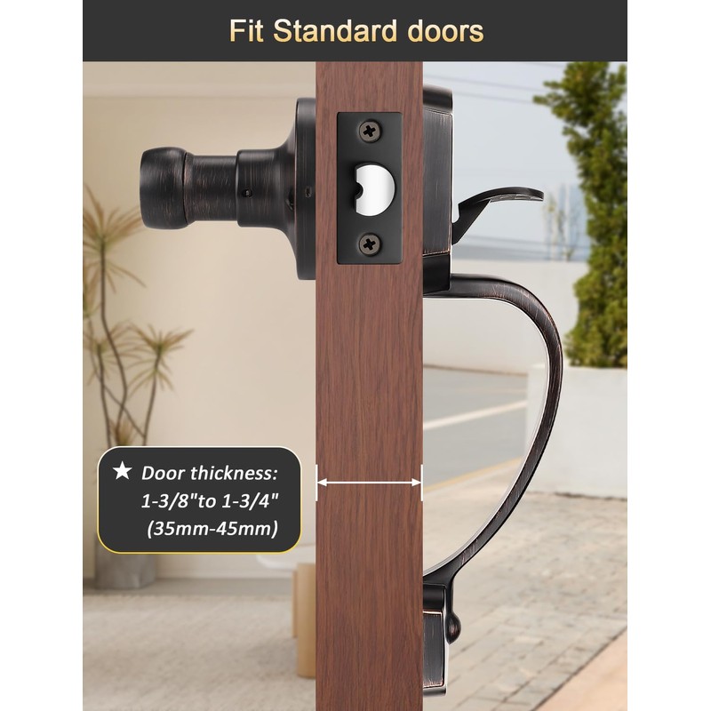 Tinewa Single Cylinder Exterior Handleset, Keyless Front Door Handle with