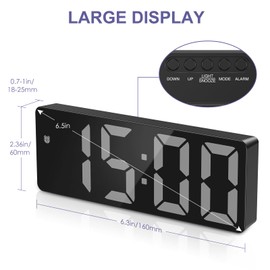 OQIMAX Digital Alarm Clock, LED Digital Alarm Clock, Digital Clock with Large LED Display, Temperature Display, Portable Clock with Snooze, 12/24H, 3 Brightness, Voice Control Function, for Bedroom,