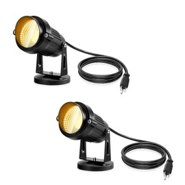 LemonBest Landscape Lights - 5W 110V Outdoor Spotlight - Waterproof IP65-3000K Warm White LED Landscape Lights - 5ft Cable for Yard Garden Patio Driveway House (No Spike) (2 Pack)