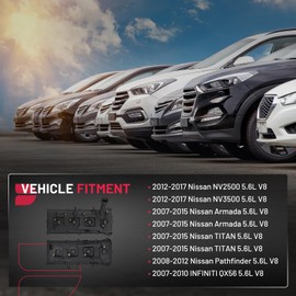 BDFHYK Left & Right Valve Cover Set with Gaskets Compatible with 2004-2016 Nissan Armada NV2500 NV3500 Pathfinder Titan 2004-2007 Infiniti QX56 V8 5.6L Replacement# 13264-ZE01A 13264-ZE00A