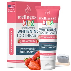 Wellnesse Kids Hydroxyapatite Toothpaste with Xylitol - Fluoride Free Toddler & Kid's Natural Toothpaste, Freshens Breath, Sensory-Friendly Oral Care, Vegan, Strawberry Flavor, 4 oz (Pack of 1)