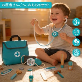 UMU Play Doctor Set, Wooden Pretend Play Toy with Stethoscope, 14 Pieces|3 to 6 Years Old Boys and Girls, Birthday Present, Kindergarten Celebration, Christmas Gift