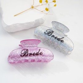 Fohufo Bride Claw Hair Clip - Silver Shiny Acrylic Hair Clip Barrettes, Bride Logo | Bachelorette Party Decorations, Bridesmaid Gift, Bridal Shower, Wedding gifts