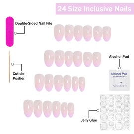 Press on Nails Medium Almond SWEKKE French Fake Nails Purple Gradient Full Cover Light Pink False Nails with Nail Glue Glossy Glue on Nails Acrylic Manicure Artificial Nails for Women Girls 24Pcs
