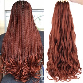 COOKOO 9 Pack Copper Red Pre Stretched Spanish Curly Braiding Hair 18 Inch Pre-curled Loose Wave Crochet Braids Hair French Curls Crochet Braid Hair Extention for Goddess Nu Locs 350#