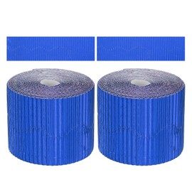 PATIKIL 3.9inch x 78.7ft Bulletin Board Border, Scalloped Trim Paper Corrugated Decorate Border for Locker Classroom Decor Black White Cork Poster Boards, Metallic Blue (1.3mm)