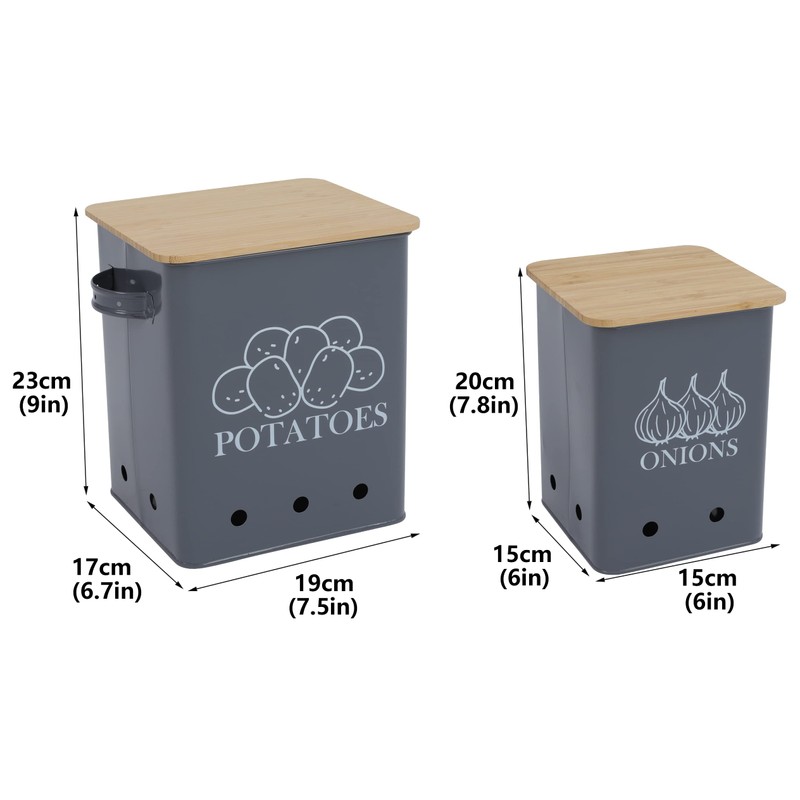 Kitchen Vegetable Storage Tins Set of 2 for Potatoes, Onion,