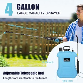 4 Gallon Battery Powered Sprayer, Electric Garden Sprayer, Backpack Sprayer with 3 Mist Nozzles & USB Rechargeable Handle & Retractable Wand & Adjustable Strap for Lawn, Garden, Yard
