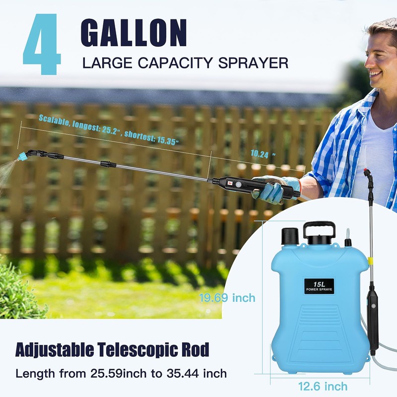 4 Gallon Battery Powered Sprayer, Electric Garden Sprayer, Backpack Sprayer