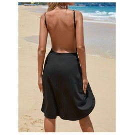 Verdusa Women's Sarong Wraps Bathing Suit Beach Cover Up Sleeveless Kimono Dress Black Medium