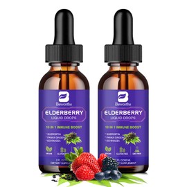 B BEWORTHS (2 Pack) Elderberry Syrup 3,000 mg, Black Elderberry Drops for Immune Support, Organic Sambucus Elderberry Liquid with Vitamin C and Zinc, Vegan & Non-GMO, Berry Flavor, 60 Days Supply