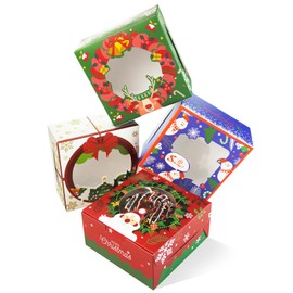 qiqee Christmas Cookie Boxes with Window 100packs 6x6x3 Inch Bakery Box Pastry Box for Christmas