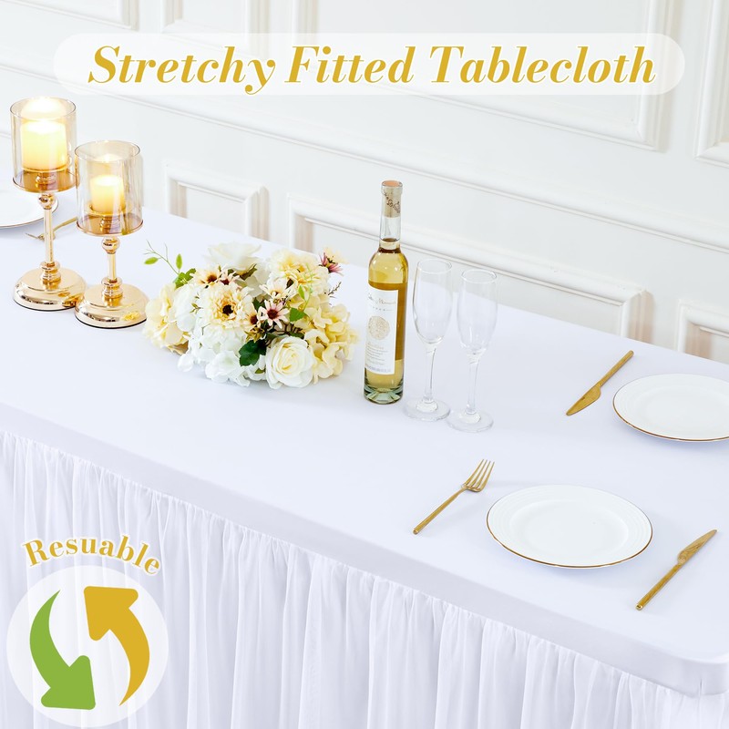 White Table Cloth for 6 Foot Rectangle Tables, White Tulle