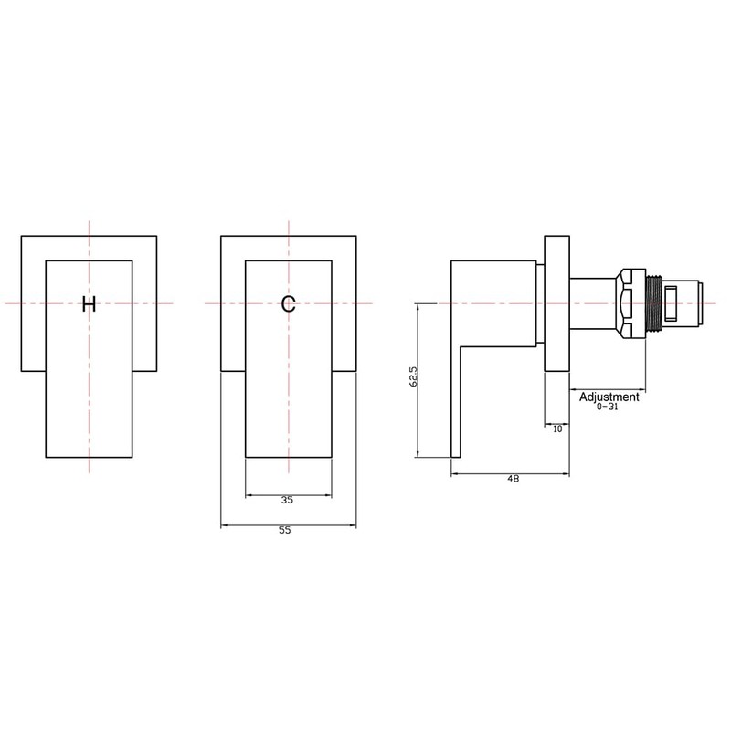 Decaura Square Shower Mixer Taps Wall Top Assemblies 1/4 Turn