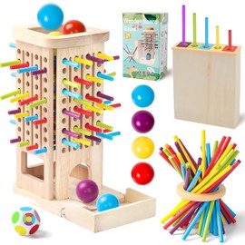 Wooden Tower Sticks Game, 3-in-1 Board Games, Educational Games, Colourful Dice Patience Trainer Set, Montessori Toy from 3 Years, Colour Learning Tower Toy, for Developing Fine Motor Skills, Logical