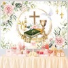 AIBIIN 7x5ft First Communion Backdrop Baptism Backdrop Decorations First Communion