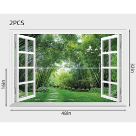 FLFK Fake Window Wall Mural - Jungle Faux Window Wall Sticker for Wall Decor, Stick and Peel Wall Decals,48"x32",Set of 2 Sheets