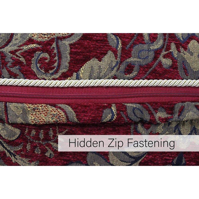 Shiraz Square Cushion Cover - Burgundy Red - Embroidered Damask