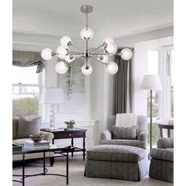 Modern Globe Chandelier Sputnik Brushed Nickel Dining Room Chandeliers 12 Lights Bubble Glass Ball Pendant Lighting Hanging Ceiling Light Fixtures for Living Room Bedroom