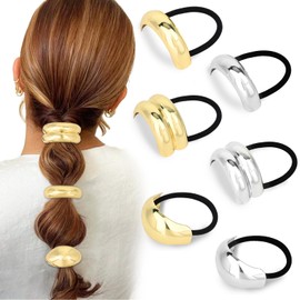 6pcs Metal Hair Ties for Women Metal Ponytail Holders Silver Gold Hair Ties Elastic Hair Cuff Metal Geometric Ties for Thick Thin Hair Fashion Hair Accessories for Women Girls