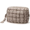 Unilily Puffy Cosmetic Bag for Women, Stone, Medium, Quilted Pattern