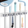 White Broom Holder Wall Mount - Heavy Duty Wood Mop