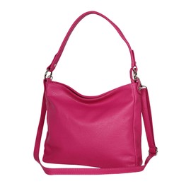 AmbraModa GL35 Women's Handbag Shoulder Bag Made of Grained Cowhide Leather, fuchsia