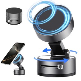 Vacuum Magnetic Suction Phone Holder,XO Upgraded 360° Adjustable Suction Cup Car Phone Mount,Hands-Free Cell Phone Holder for Car/Gym/Mirror/Smooth Surface,Compatible with iPhone 16/15/14/13/12 Series:_Black