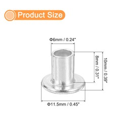 QUARKZMAN Pack of 50 Half Hollow Rivets, 6 mm x 8 mm Aluminium Flat Head Half Hollow Rivets for Industry, Household Repair, Fixing, Silver