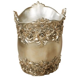 Touch of Class Victoria Rose Satin Gold Wastebasket for Bathroom or Vanity Area