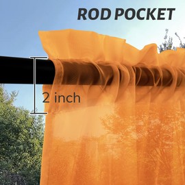 Awnmeow Outdoor Sheer Curtains for Patio Waterproof, 2 Panels Rod Pocket Indoor/Outdoor Voile Orange Sheer Curtain for Pergola, Porch, Cabana and Gazebo, Orange 52 x 84 Inch