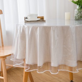 Pioggia Clear Heavy Duty Vinyl Tablecloth with Sewn Finished Edges Waterproof Oil-Proof Stain Resistant Plastic Table Cover Protector (Round 48 Inch)