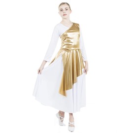 Danzcue Asymmetrical Praise Dance Tunic (Gold, S-M-Child)