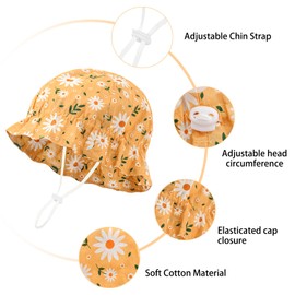 LACOFIA 2 Pack Newborn Sun Hat Cotton Baby Girls Summer Hat Infant Visor Cap with Adjustable Chin Strap Green+Yellow 0-12 Months