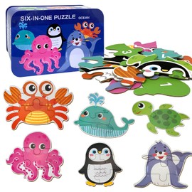 Rompecabezas Niños de 25 Piezas, Rompecabezas de Animales con Caja de Almacenamiento, Aprendizaje Preescolar Rompecabezas de Animales, Rompecabezas Típicos para Niños y Niñas (Organismos Marinos)